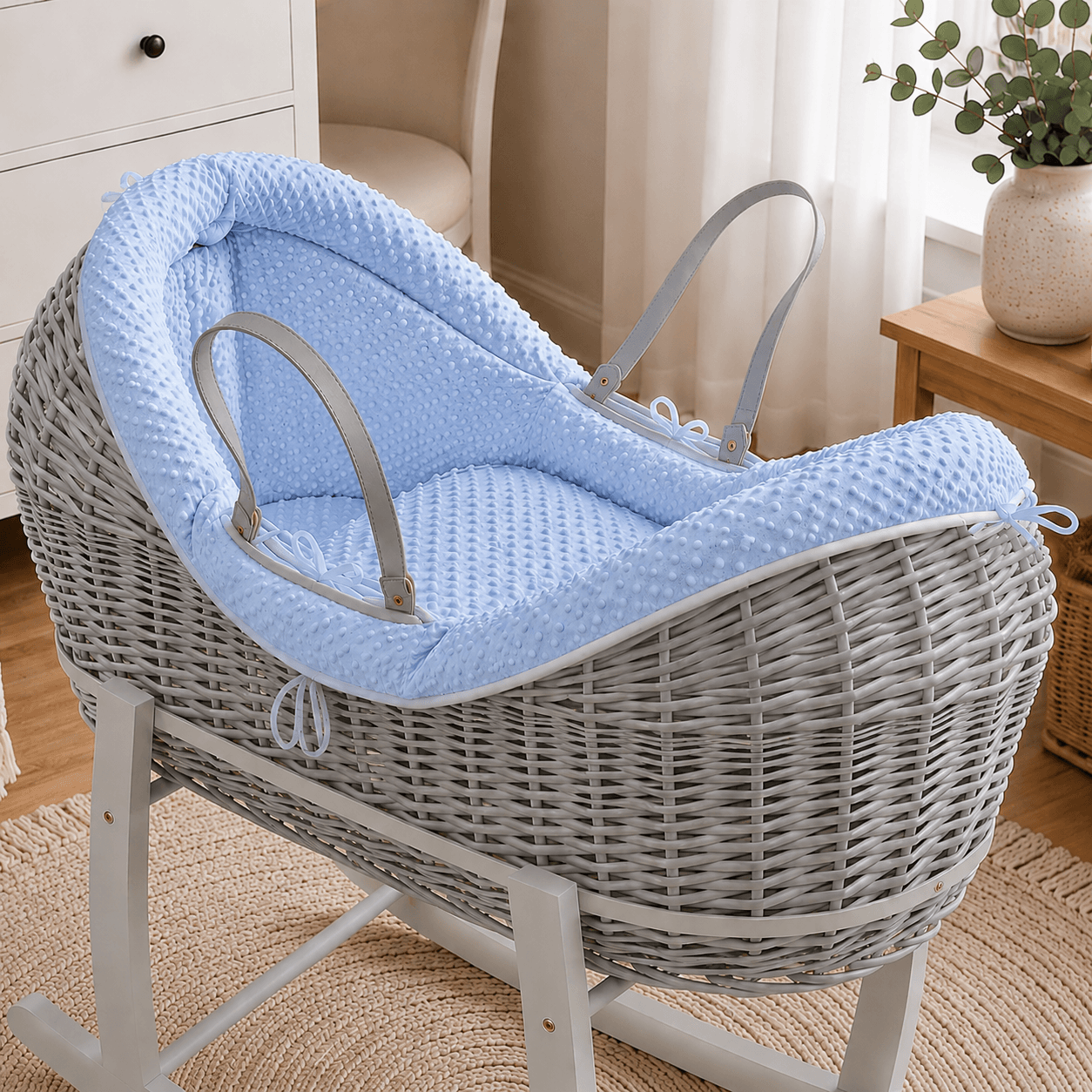 For Your Little One Wicker Deluxe Pod Baby Moses Basket With Stand & Bedding Set