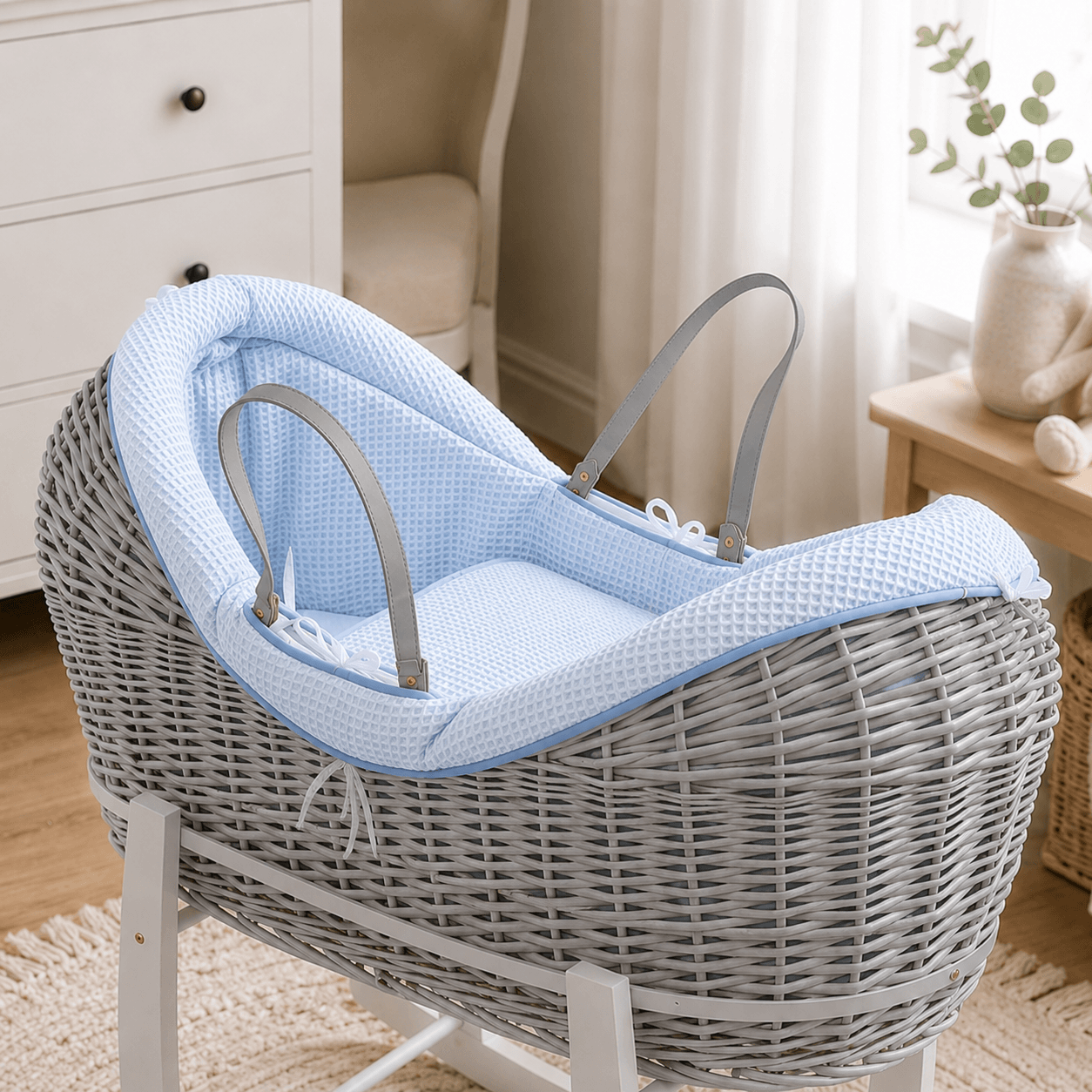 For Your Little One Wicker Deluxe Pod Baby Moses Basket With Stand & Bedding Set