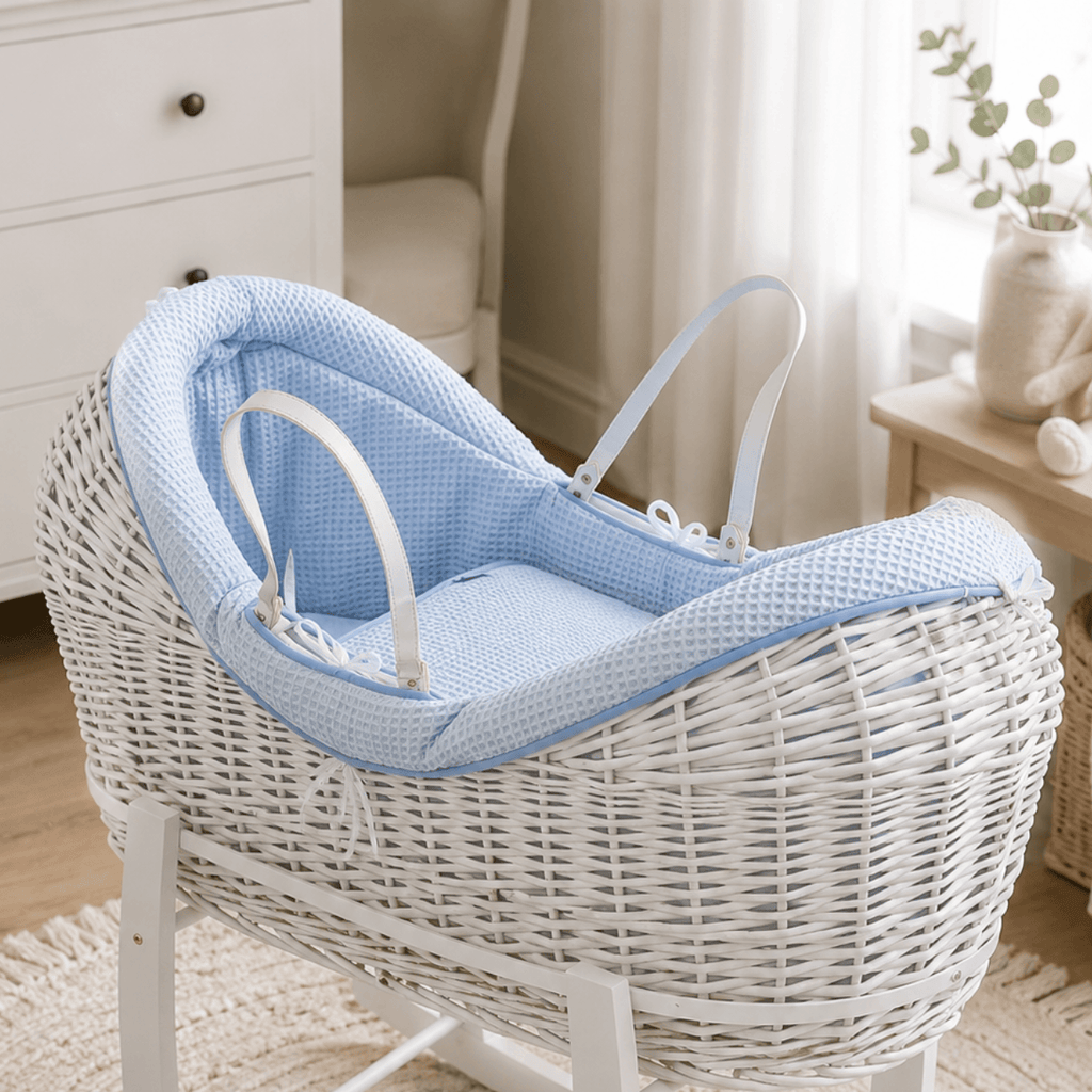For Your Little One Wicker Deluxe Pod Baby Moses Basket With Stand & Bedding Set