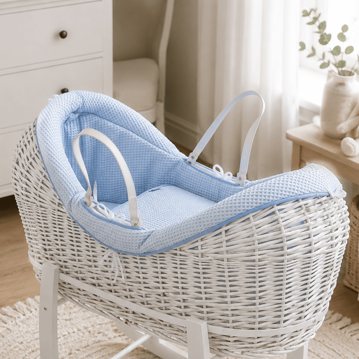 For Your Little One Wicker Deluxe Pod Baby Moses Basket With Stand & Bedding Set