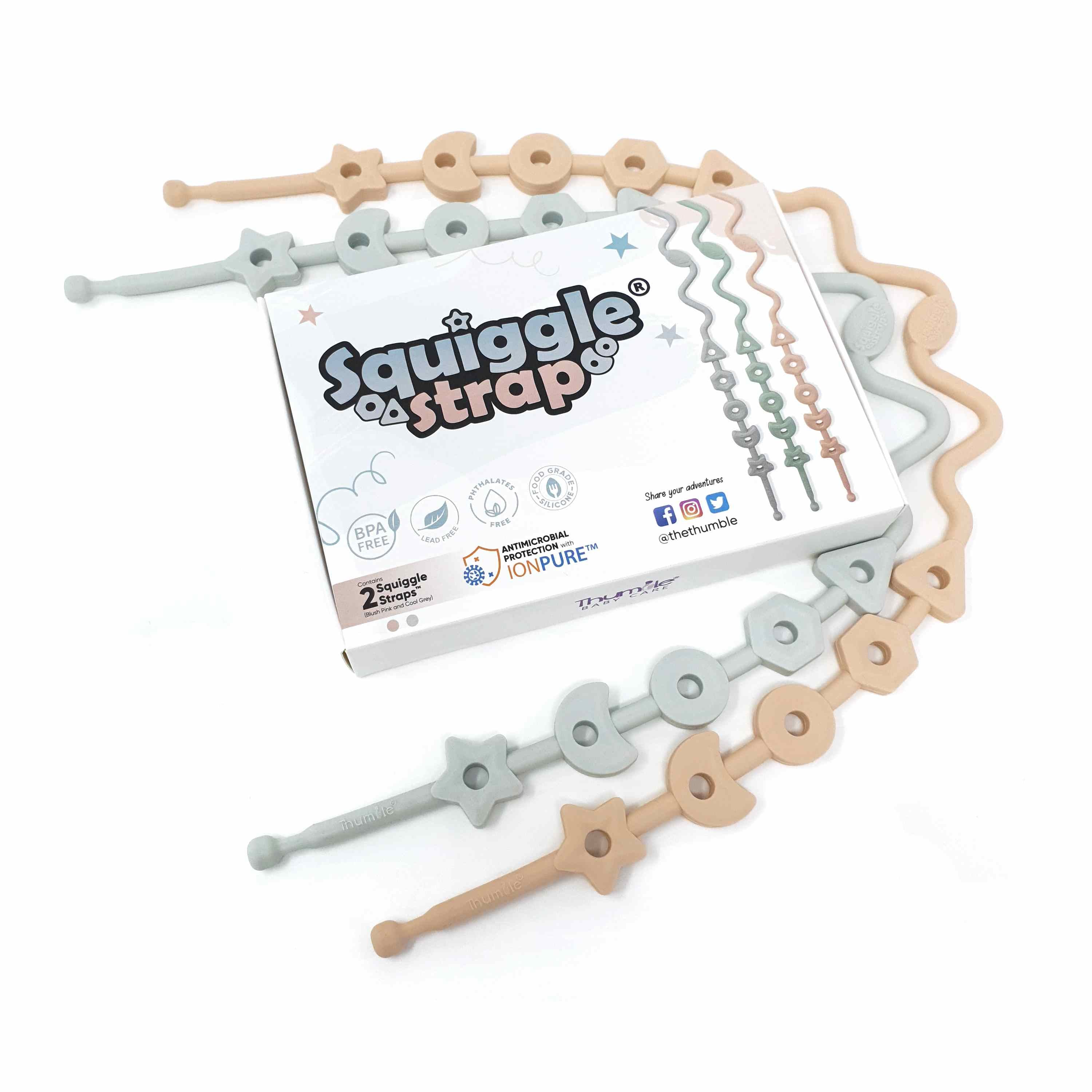Squiggle Strap® 2pcs Antimicrobial Food Grade Silicone Toy Straps