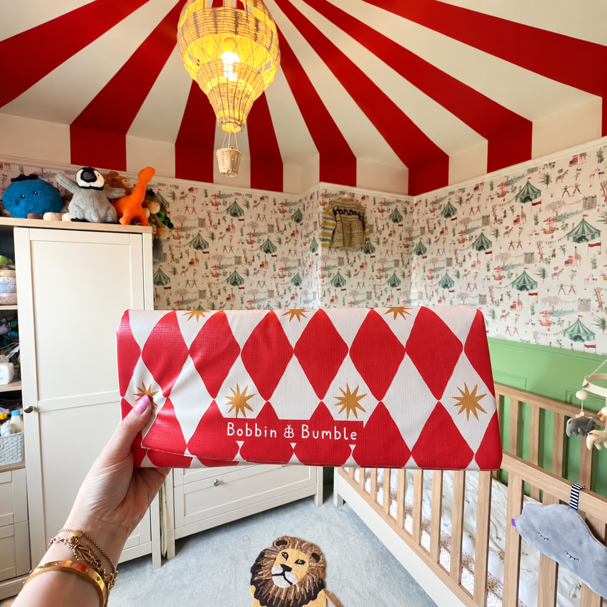 Bobbin and Bumble Travel Changing Mat - Red Harlequin