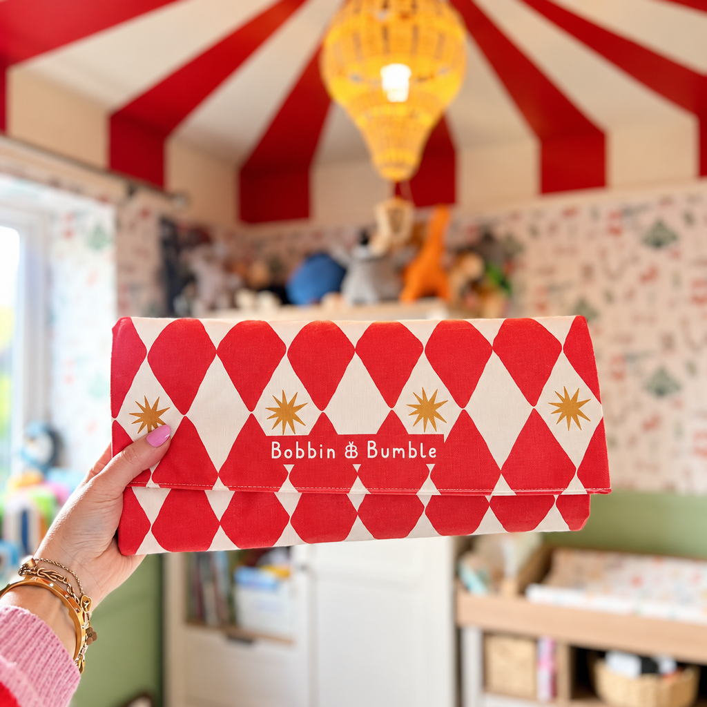 Bobbin and Bumble Travel Changing Mat - Red Harlequin