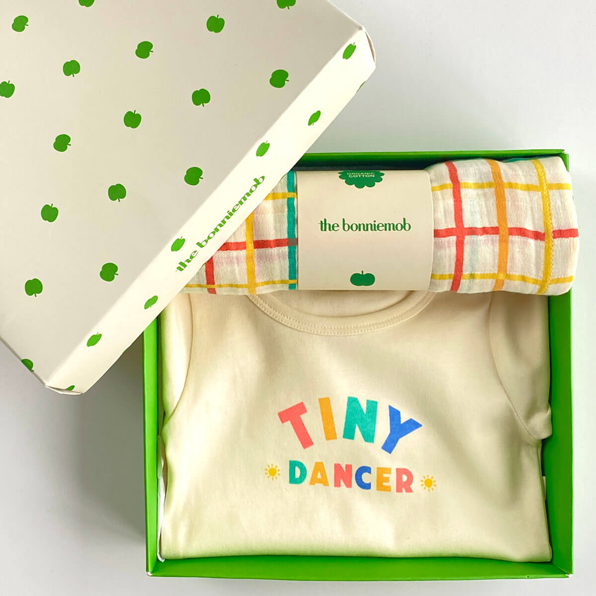 The bonniemob Organic Cotton Baby Bodysuit & Muslin Swaddle Blanket Gift Set