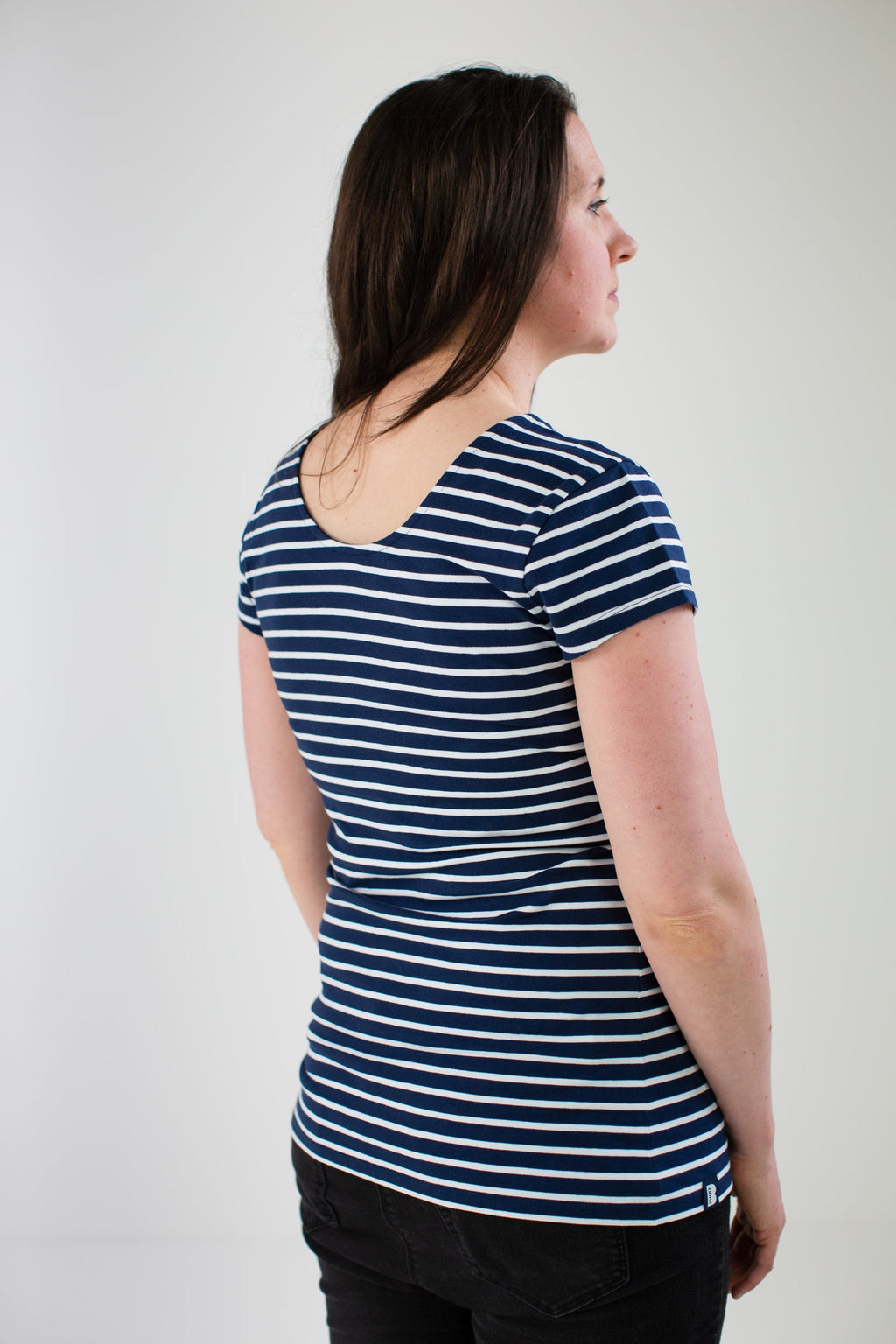 Bshirt Nursing Short Sleeved T-shirt - Navy with White Stripes