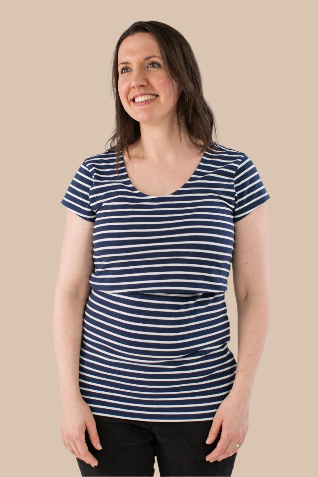Bshirt Nursing Short Sleeved T-shirt - Navy with White Stripes