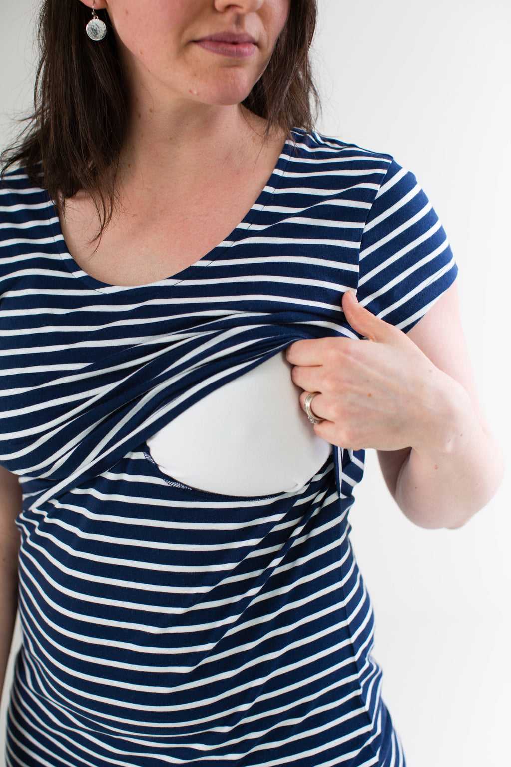 Bshirt Nursing Short Sleeved T-shirt - Navy with White Stripes