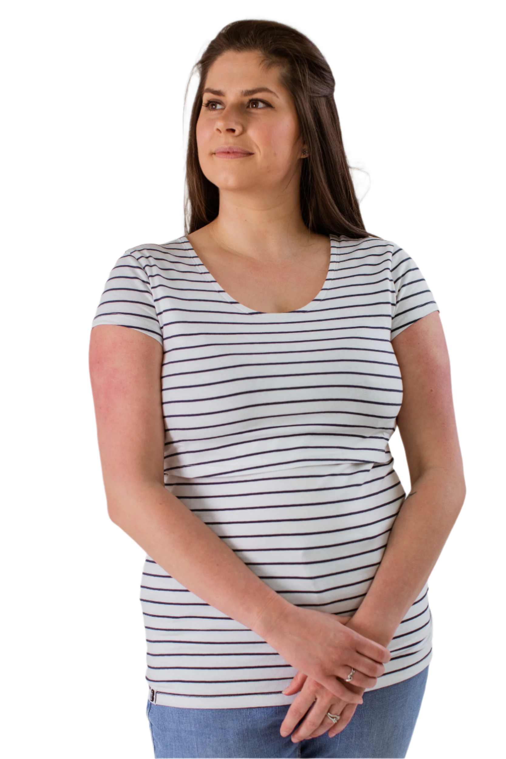 Bshirt Nursing Short Sleeved T-shirt - White with Navy Stripes