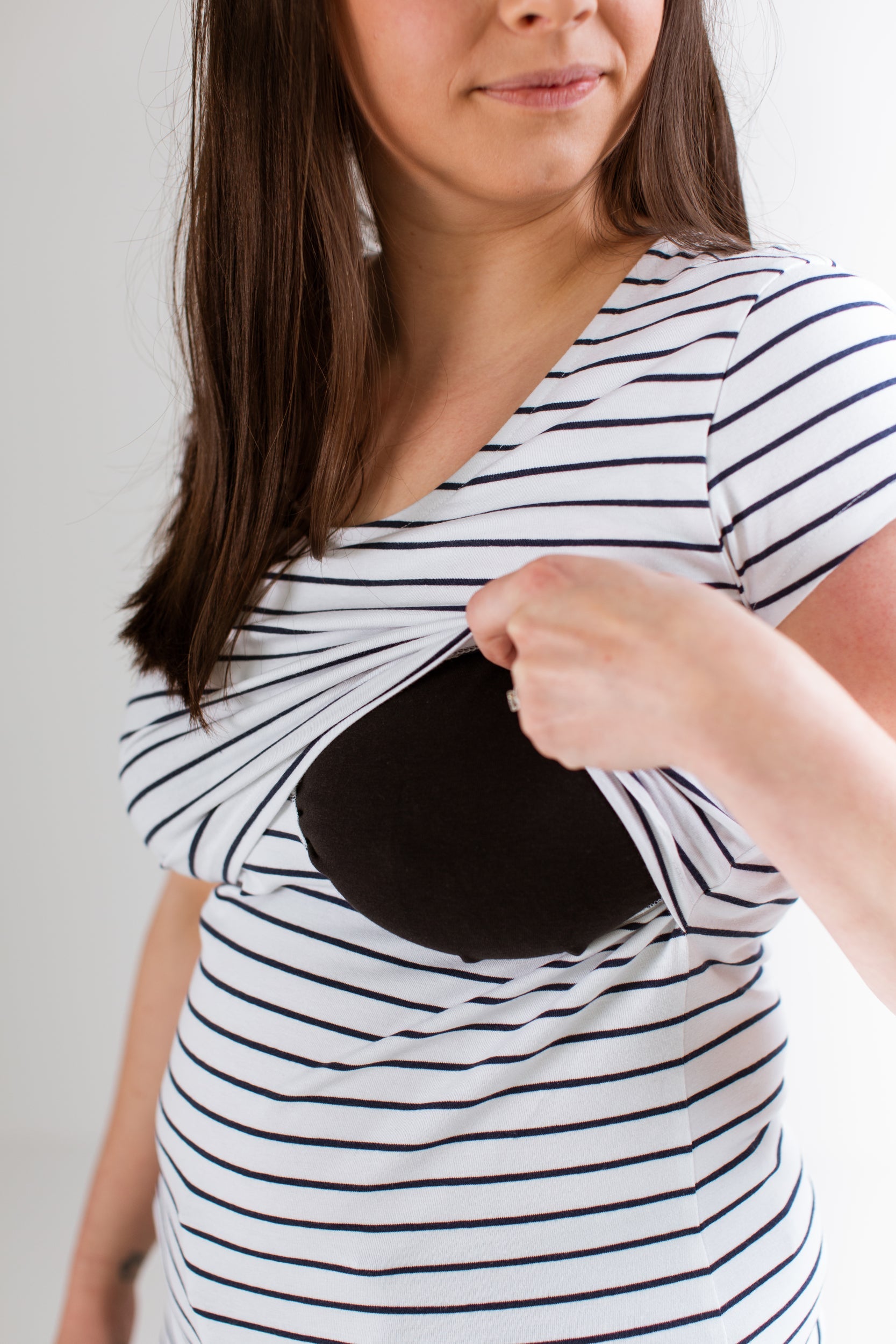 Bshirt Nursing Short Sleeved T-shirt - White with Navy Stripes