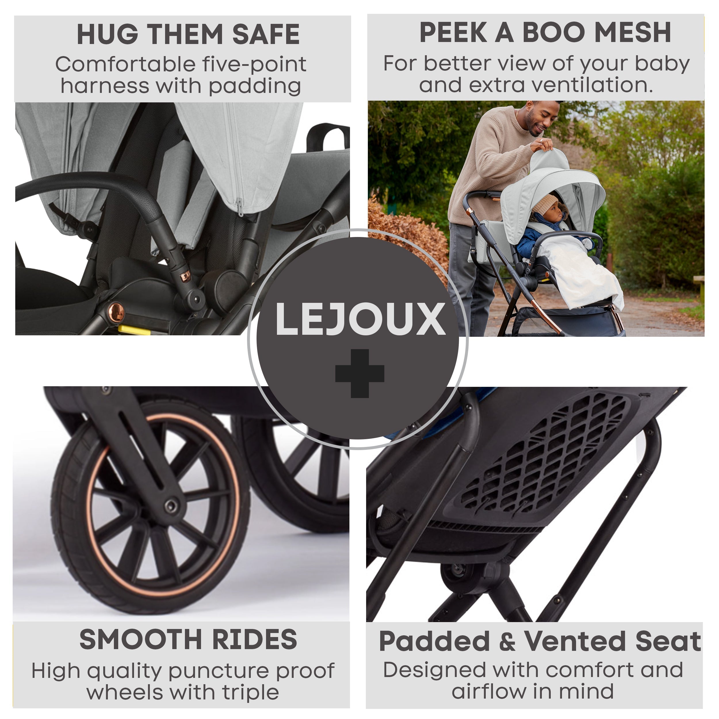 Lejoux+ Baby Pram Stroller Pushchair - 0 Months +