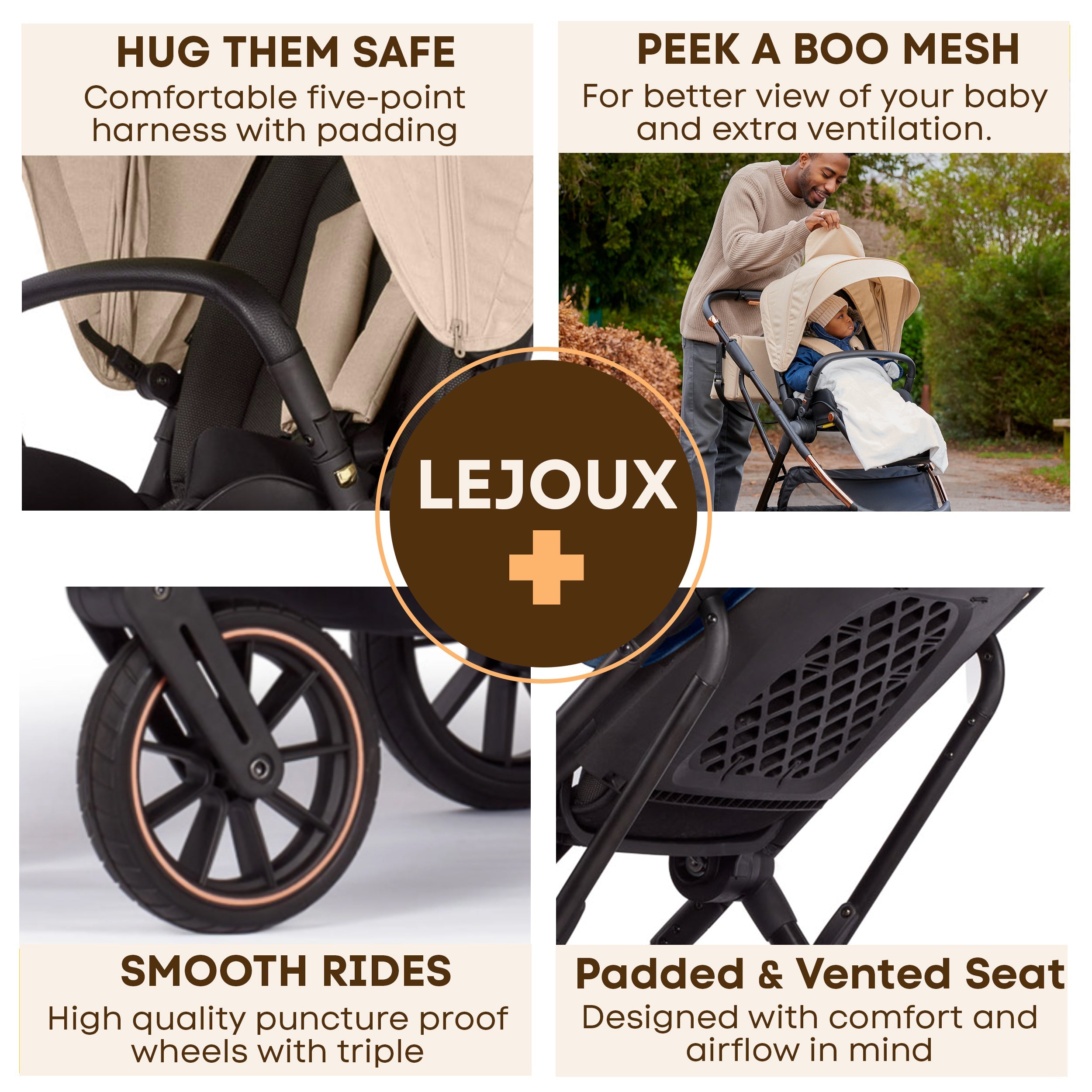Lejoux+ Baby Pram Stroller Pushchair - 0 Months +