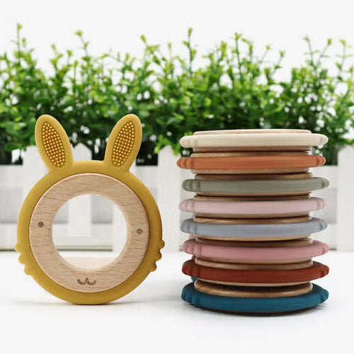 Bunny Teether Silicone and Beech Wood - Six Natural Colours