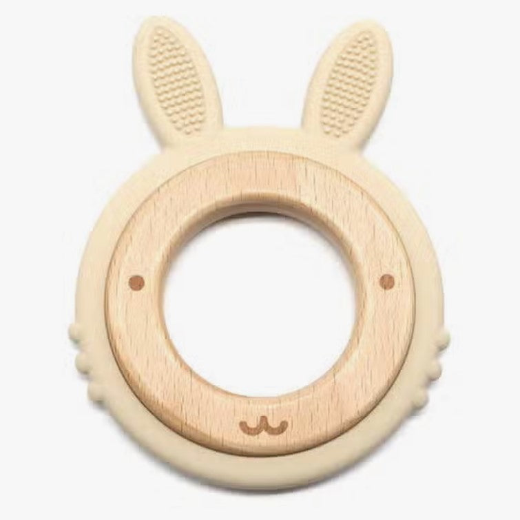 Bunny Teether in Silicone & Beech Wood - Six Natural Colours