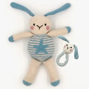 Bunny Toy and Ring Rattle Gift Set in Duck Egg Blue
