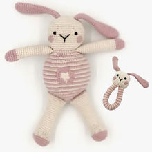 Bunny Toy and Ring Rattle Gift Set in Dusty Pink