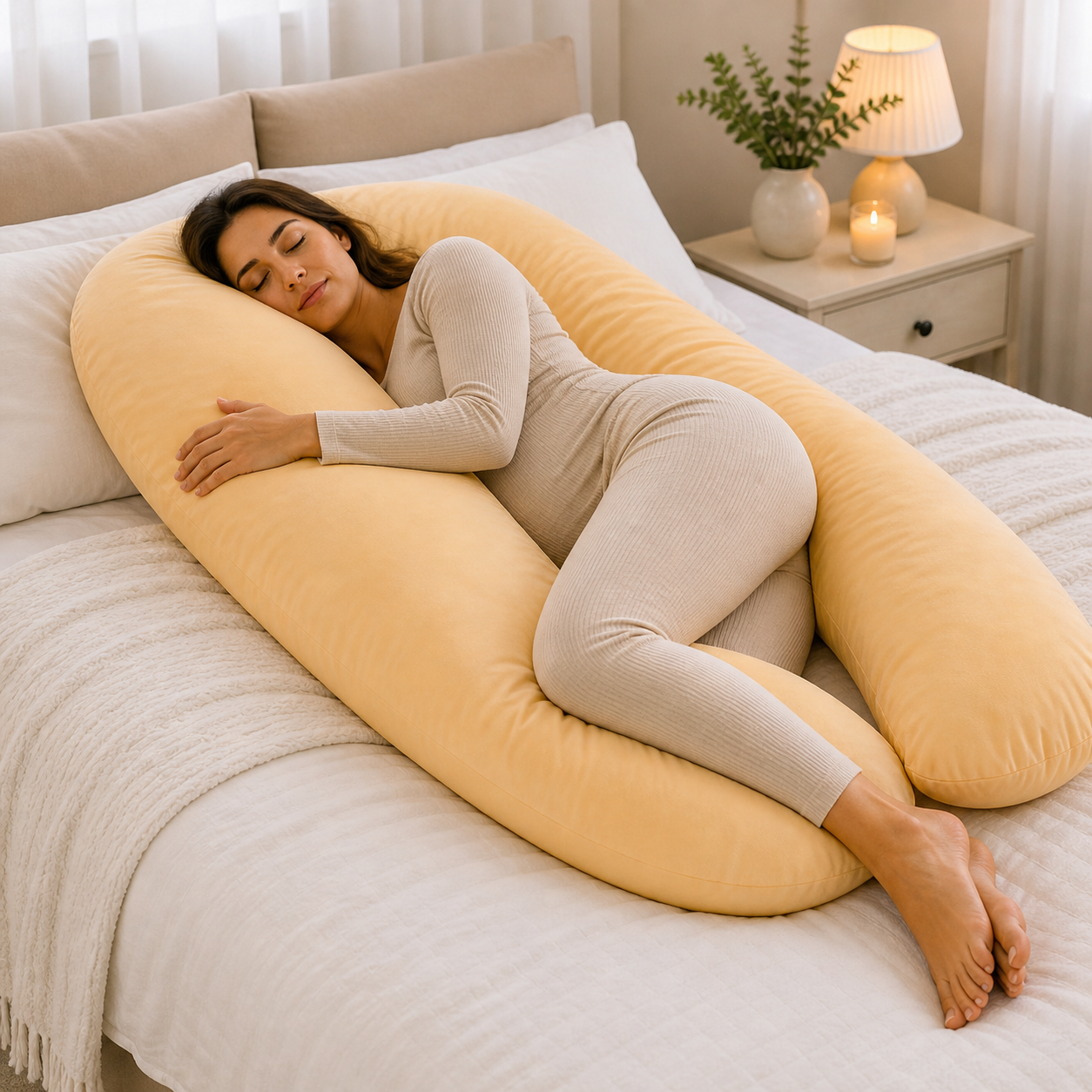 12 Ft Maternity Pillow And Case - Yellow