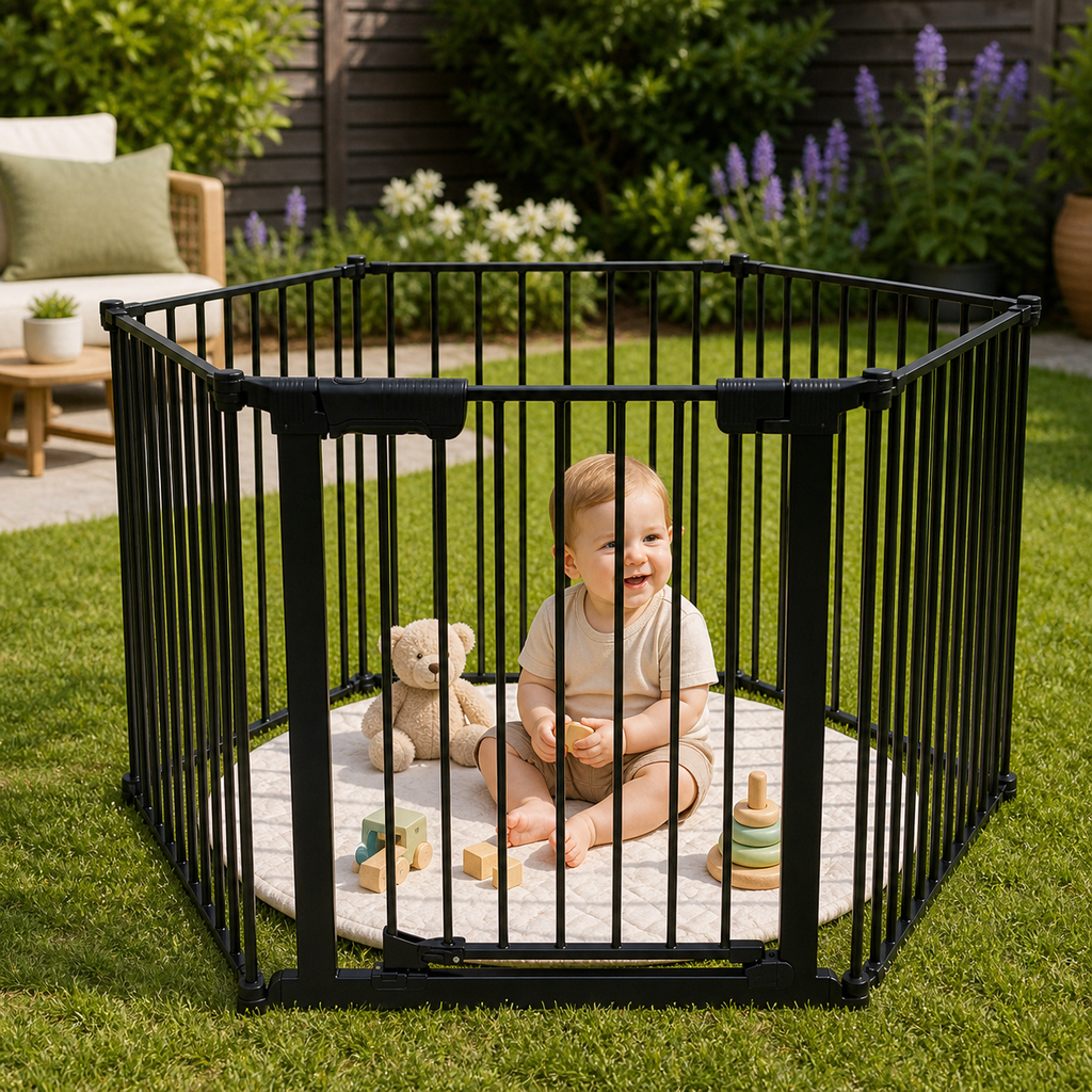 Callowesse XL Extendable Hexagonal Playpen, Fireguard and Room Divider - Black
