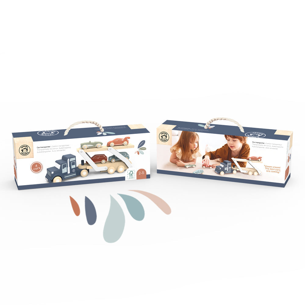 Speedy Monkey Wooden Car Transporter with Four Cars