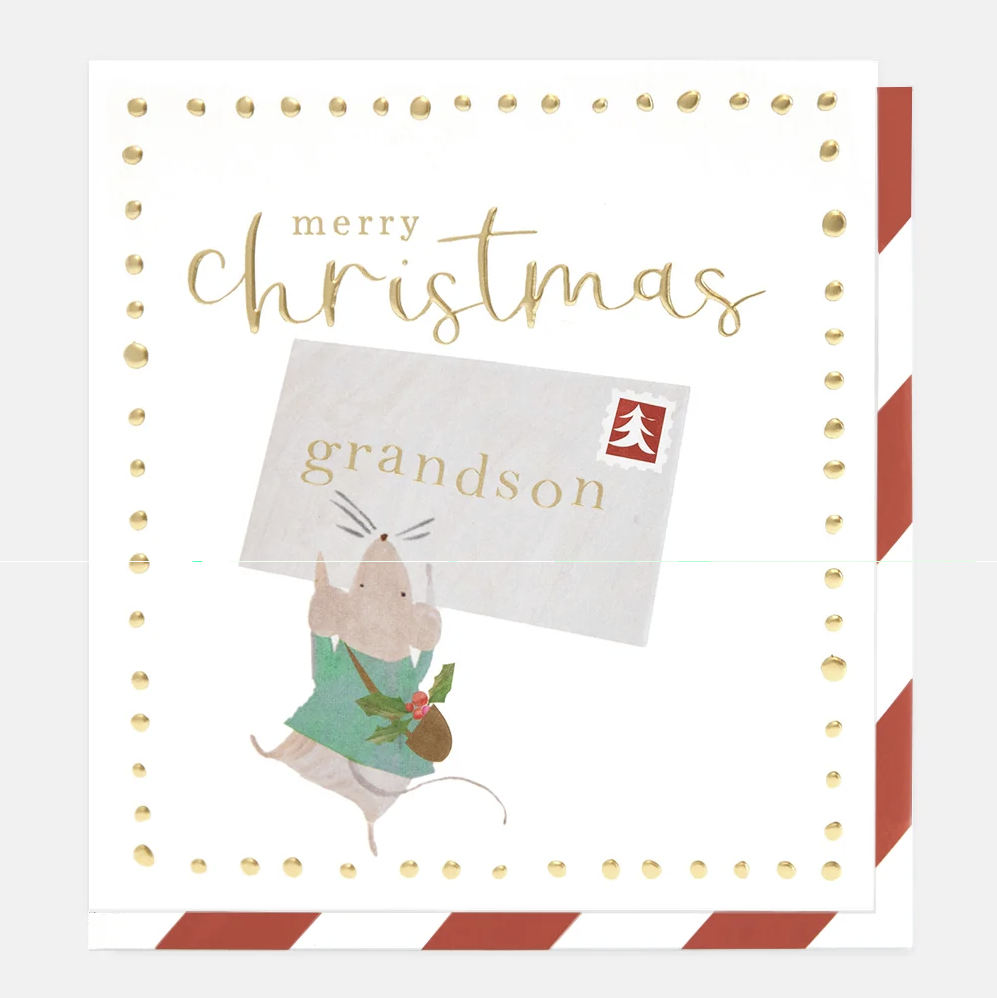 Caroline Gardner Greetings Card - Merry Christmas Grandson with Mouse