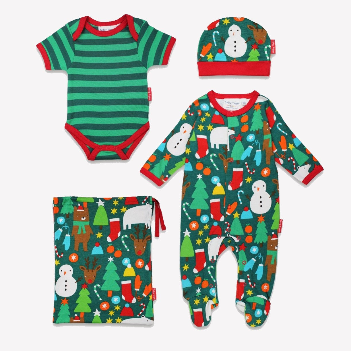 Organic Christmas Bear Print Baby Gift Set