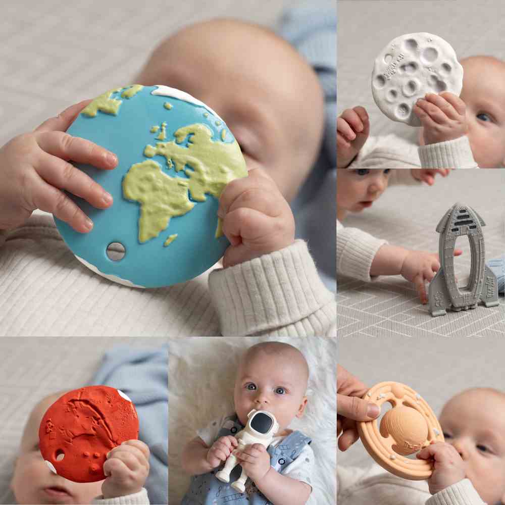Natural Rubber Space Teethers - Mars, Earth, Spaceman.