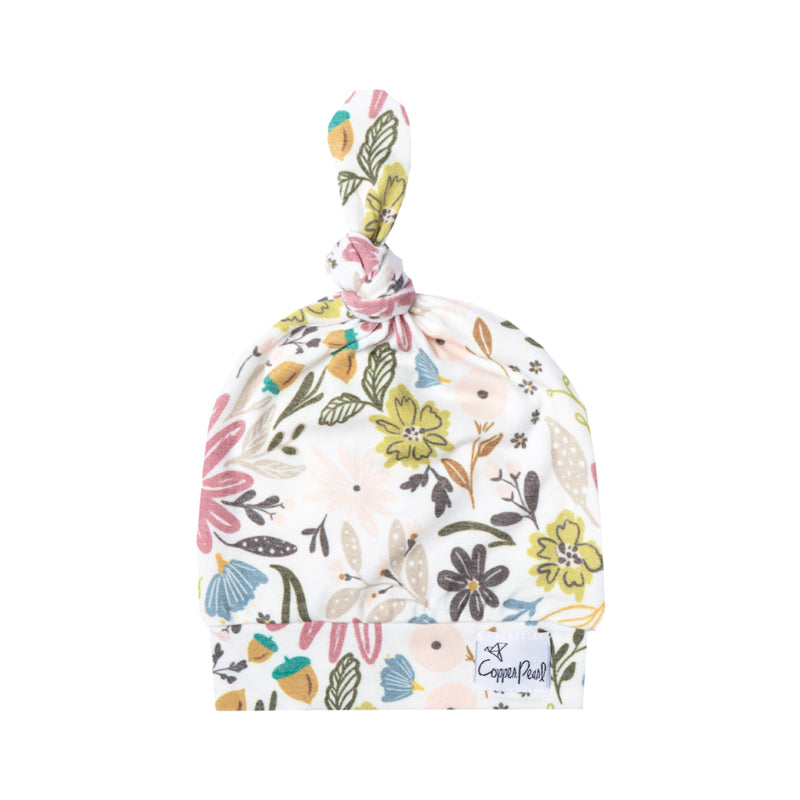 Copper Pearl Top Knot Hat - Olive - 0-4 months