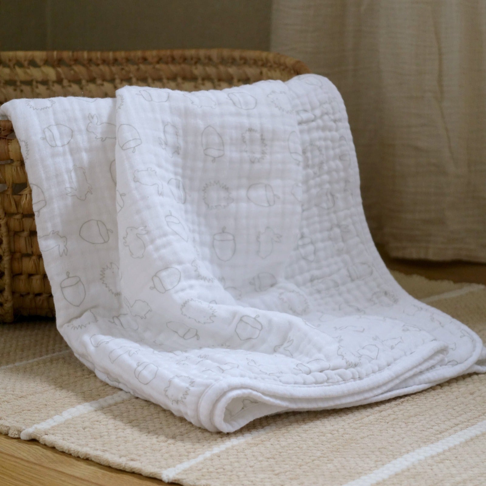 Cotton Muslin Baby Blanket - Rainbow or Woodland
