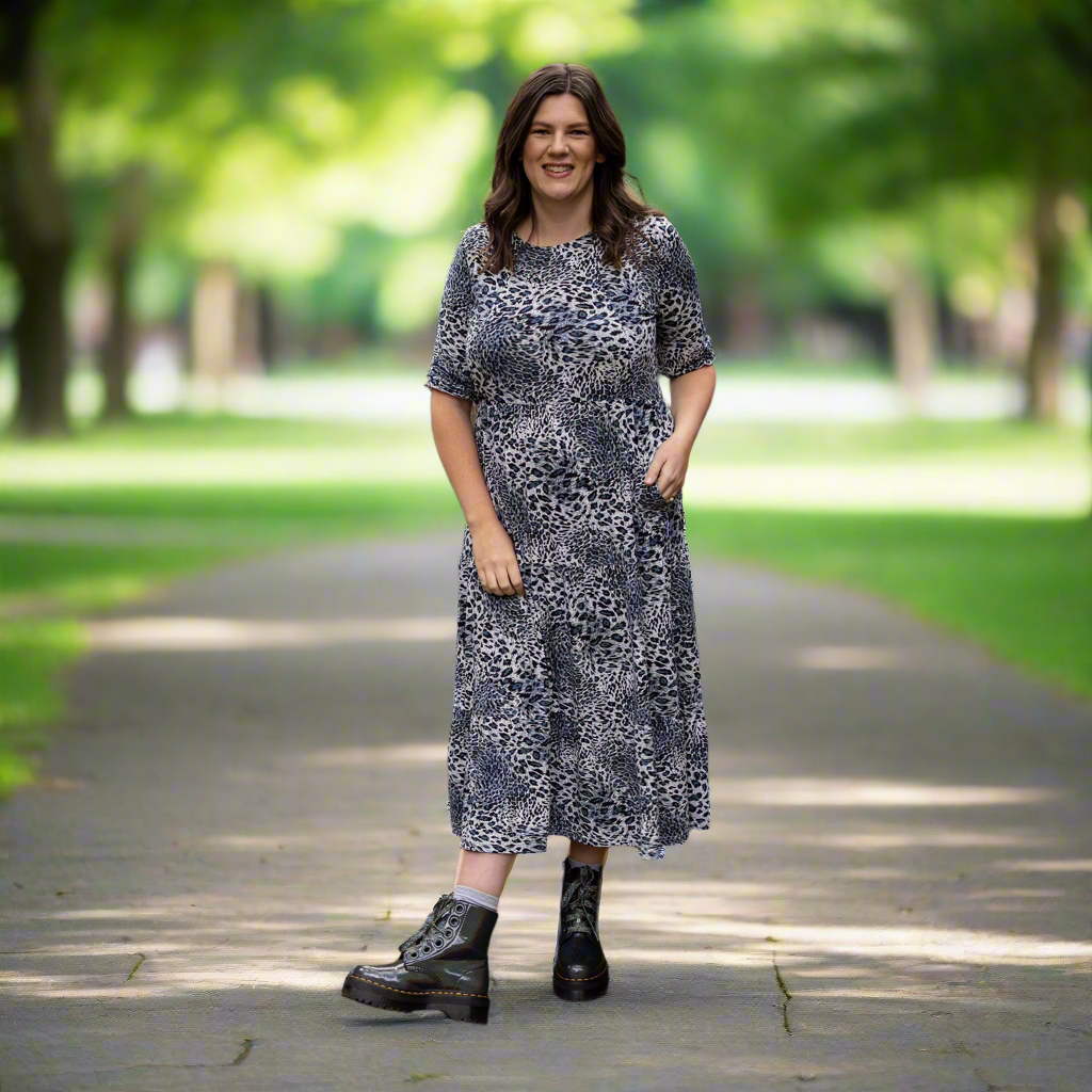 The Midi Breastfeeding Dress - Grey Leopard