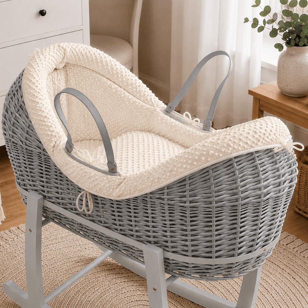 For Your Little One Wicker Deluxe Pod Baby Moses Basket With Stand & Bedding Set