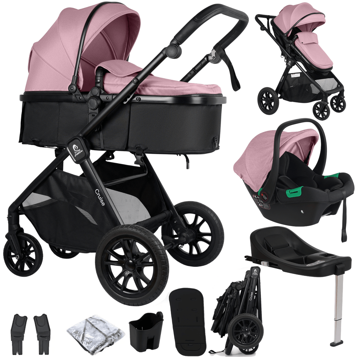 For Your Little One Cruise 3 In 1 Travel System With Car Seat And ISOFIX Base - Blush Rose