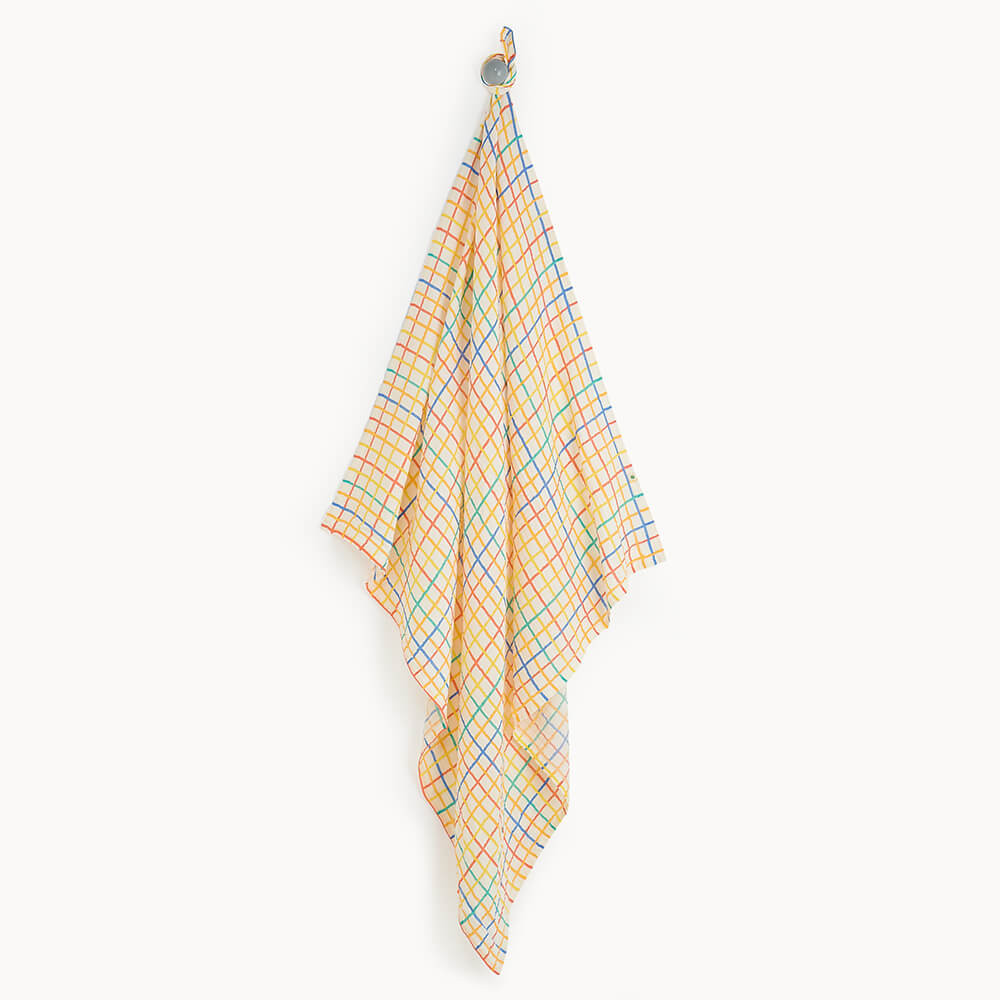The bonniemob Organic Cotton Rainbow Check Large Baby Muslin Swaddle Blanket