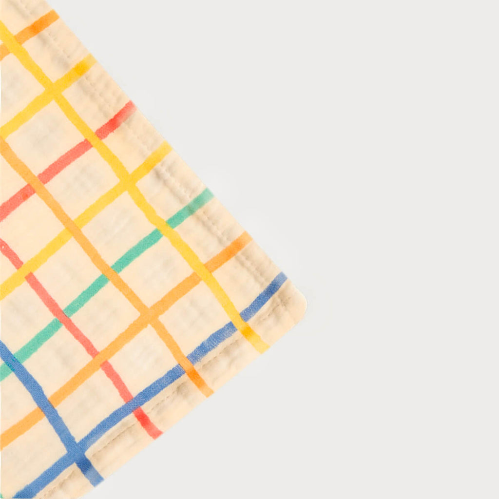 The bonniemob Organic Cotton Rainbow Check Large Baby Muslin Swaddle Blanket