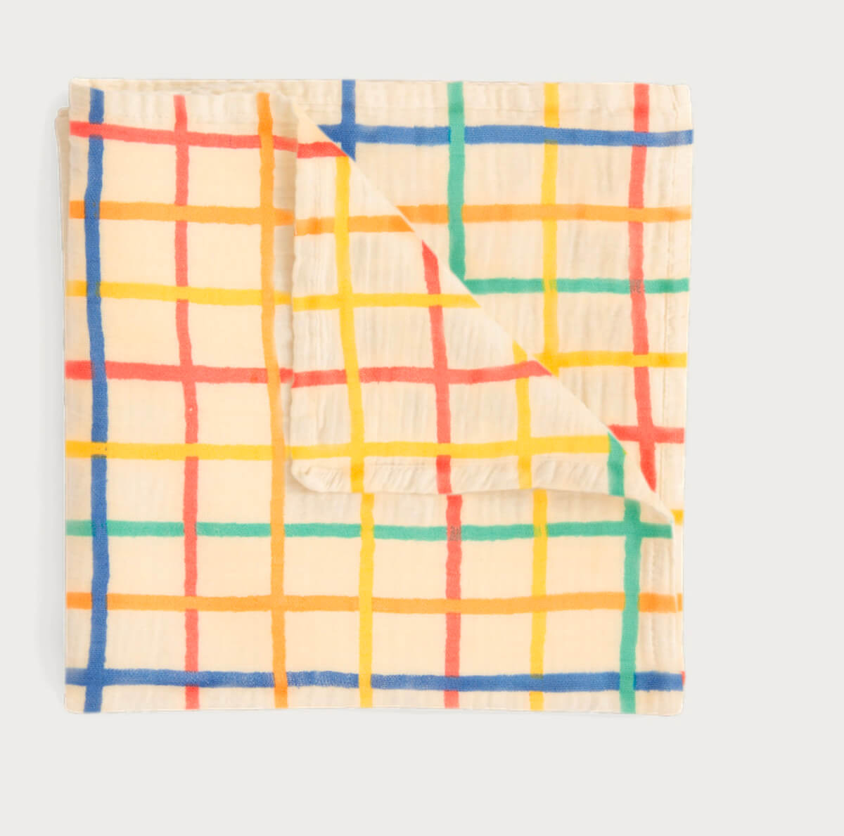 The bonniemob Organic Cotton Rainbow Check Large Baby Muslin Swaddle Blanket
