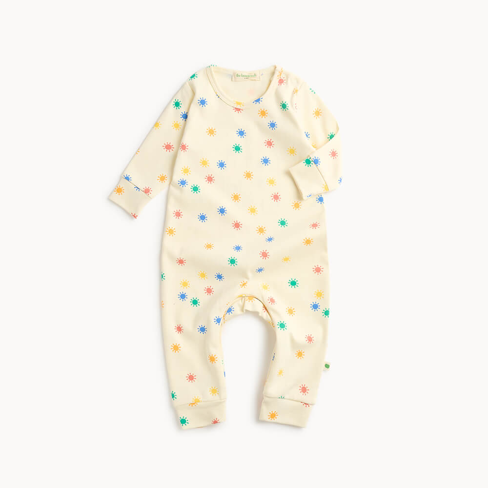 The bonniemob Organic Cotton Rainbow Baby Playsuit & Muslin Swaddle Blanket Gift Box