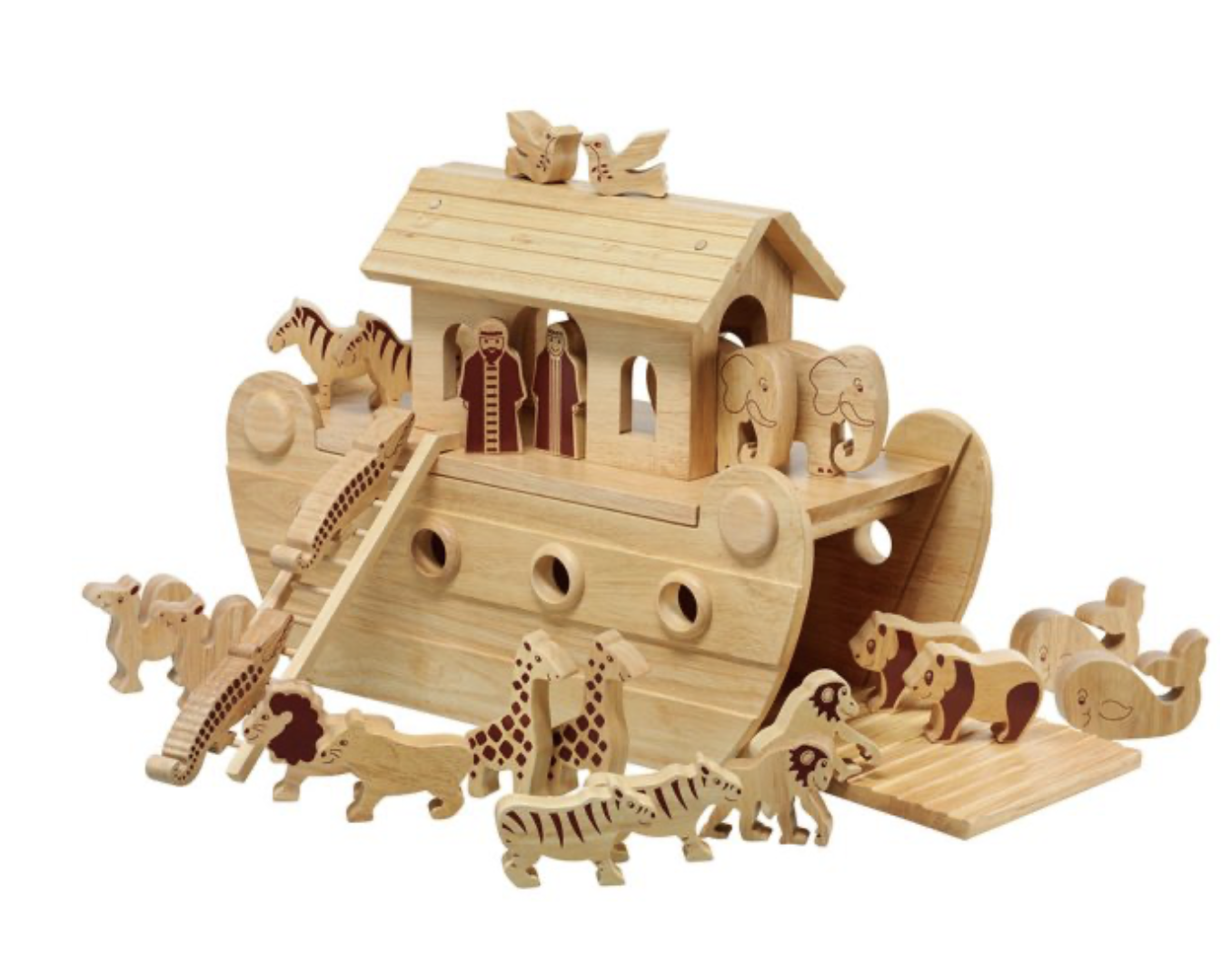 Deluxe Wooden Noah's Ark Playset - 24 Natural Characters