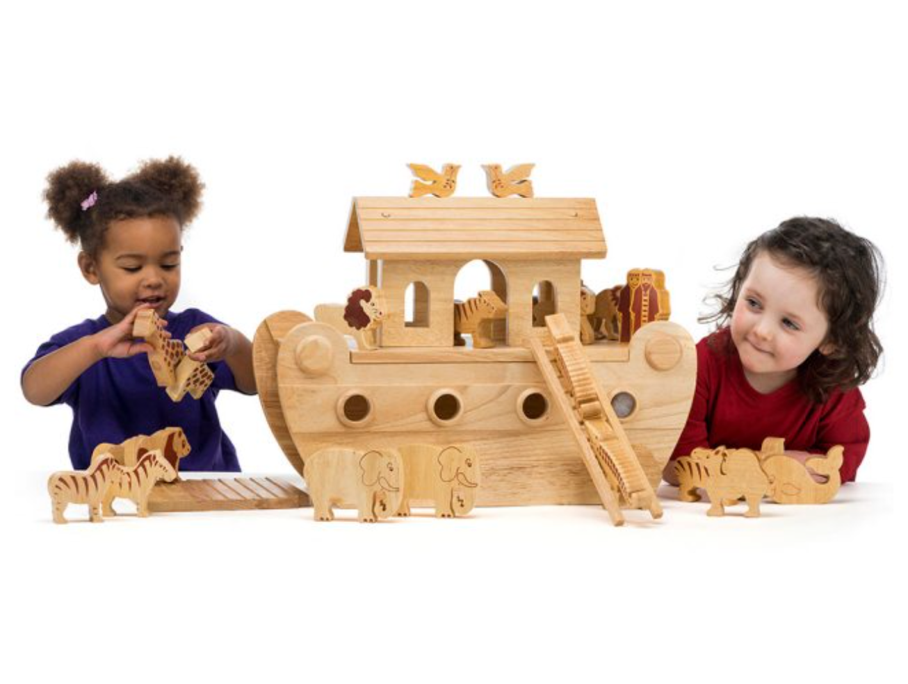 Deluxe Wooden Noah's Ark Playset - 24 Natural Characters
