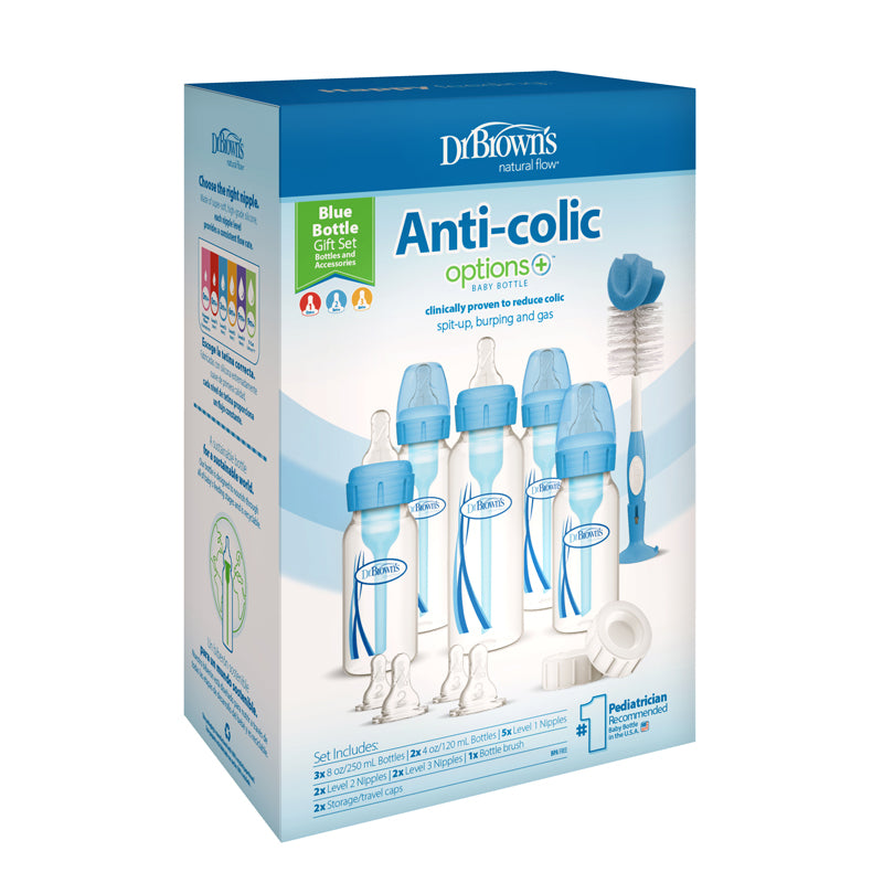 Dr Brown's Anti-Colic Options+ Narrow Neck Baby Bottle Gift Set - Blue