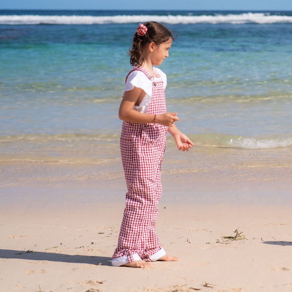 Dotty Dungarees Seersucker Dungarees - Maroon Check
