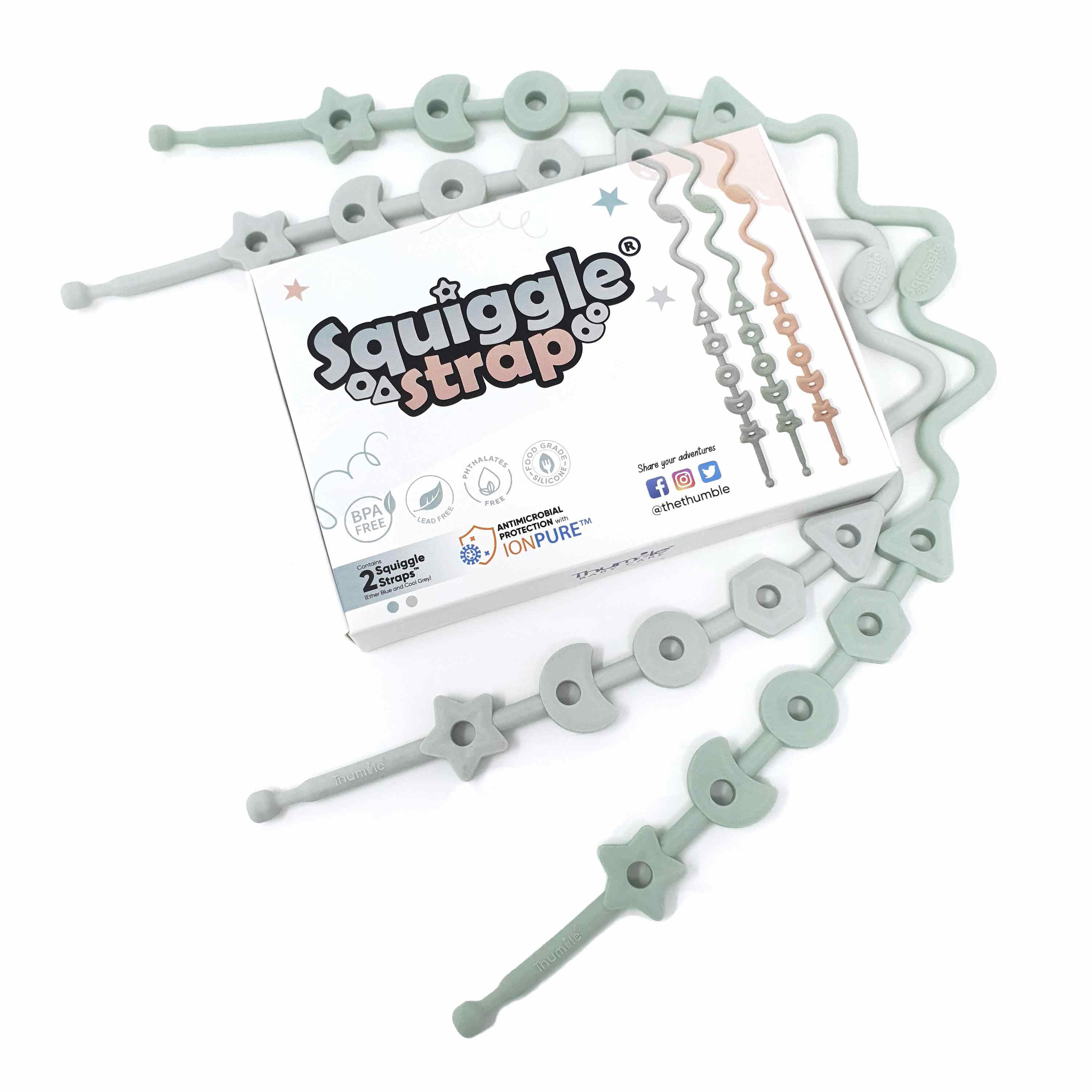 Squiggle Strap® 2pcs Antimicrobial Food Grade Silicone Toy Straps