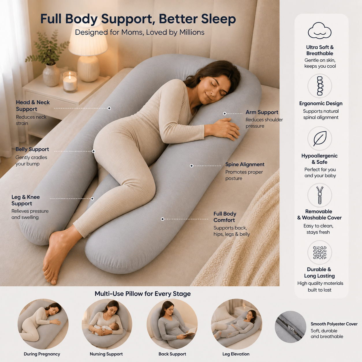 12 Ft Maternity Pillow And Case - Yellow