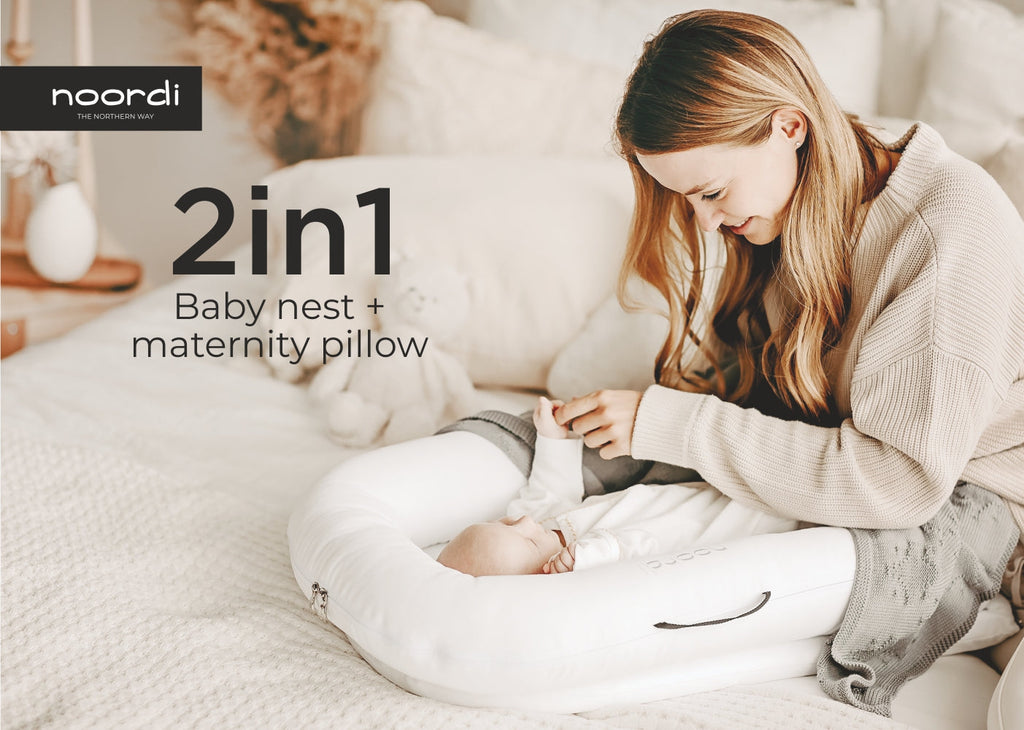 Noordi 2 in 1 Deluxe Baby Nest & Maternity Pillow with Silver-Ion Cotton - White