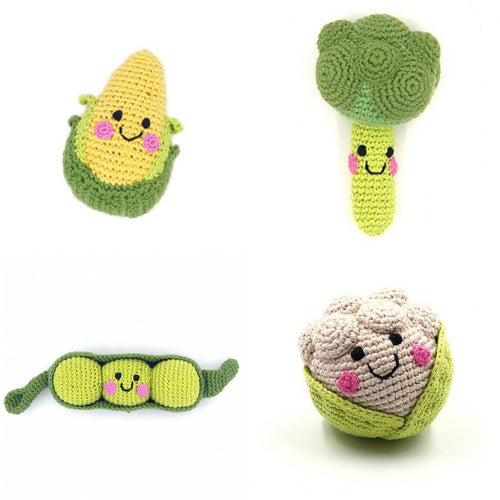 Friendly Vegetable Rattle Set - Broccoli, Cauliflower, Sweetcorn and Peapod