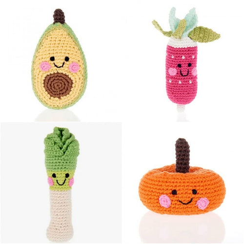 Friendly Vegetable Rattle Set -  Avocado, Radish, Leek and Pumpkin