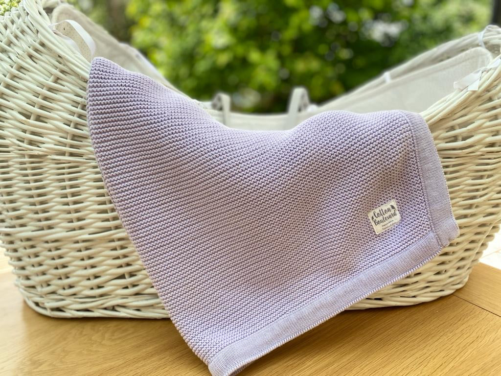 Organic Cotton Knitted Baby Blanket - Lavender