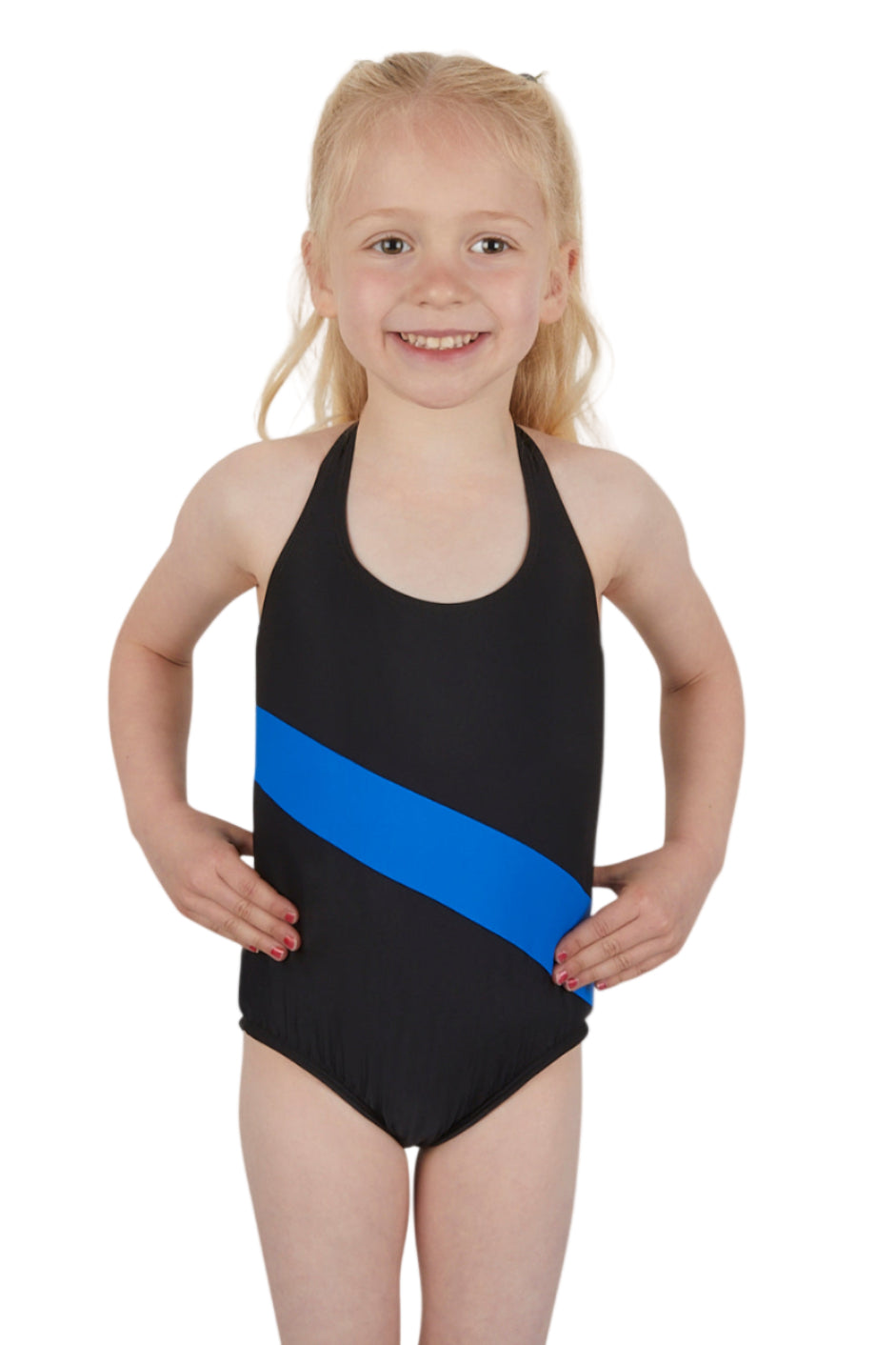 Kes-Vir Girl's Halterneck Swimsuit in Black/blue - Eco