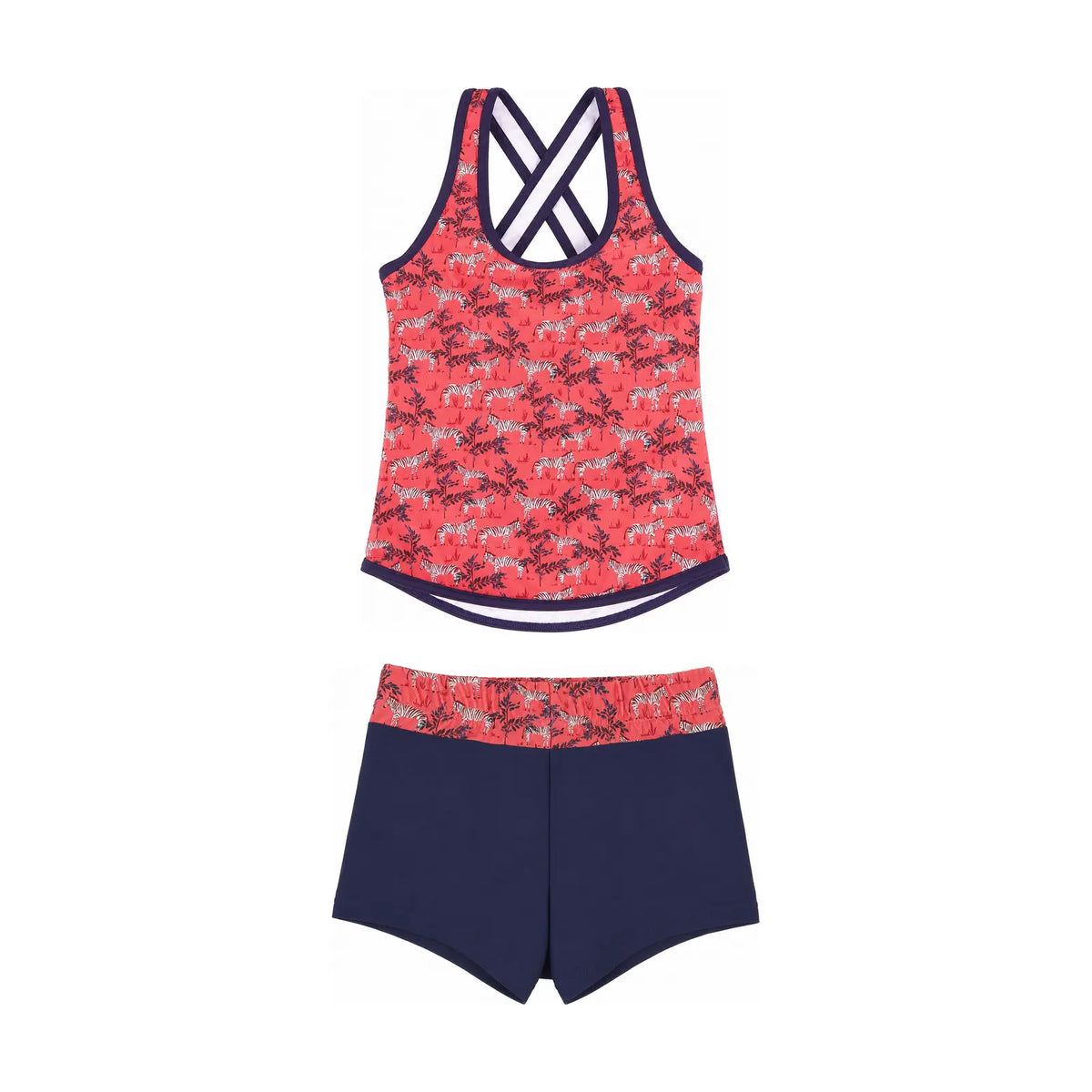 Kes-Vir Girl's Zebra Incontinence Tankini with Shorts
