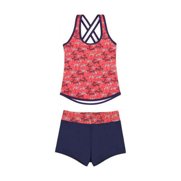 Kes-Vir Girl's Zebra Incontinence Tankini with Shorts