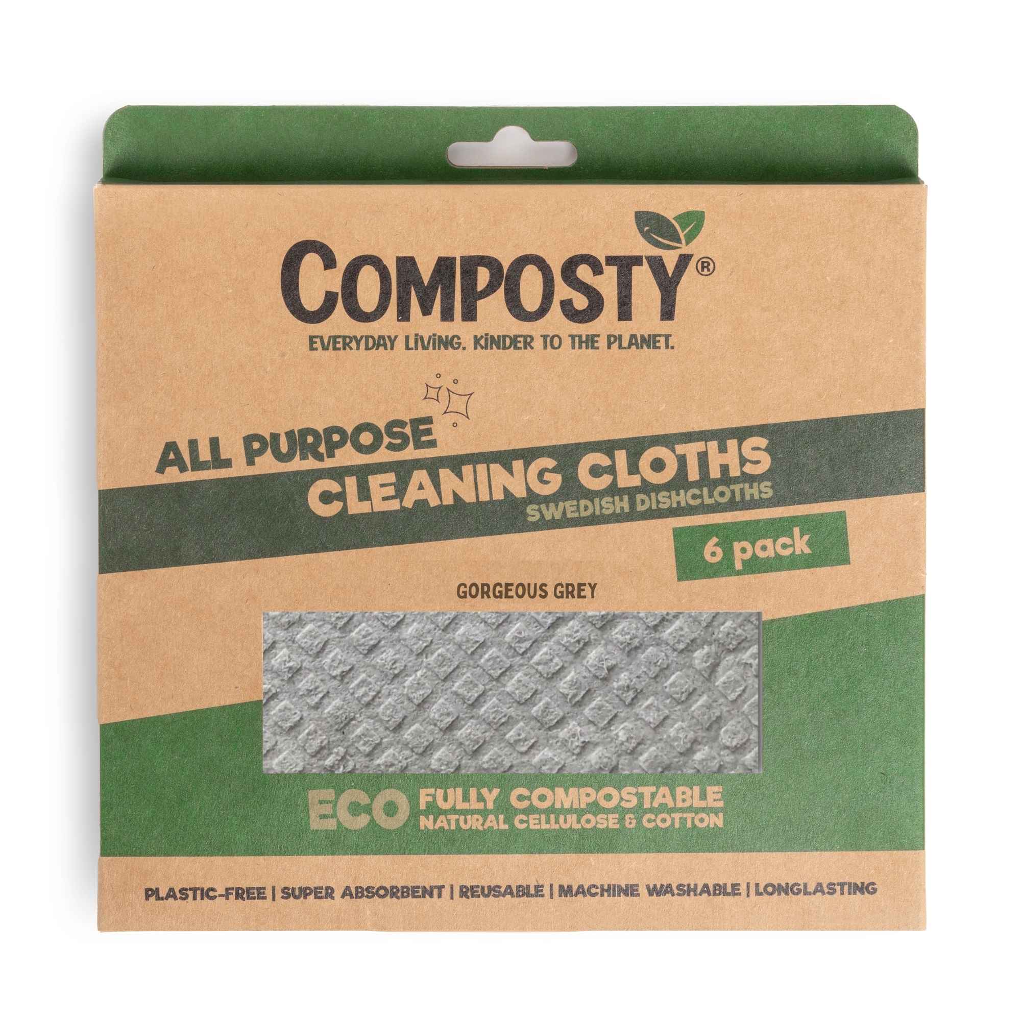 Composty All-Purpose Eco Cloths (Swedish Dishcloths) - 6 Pack