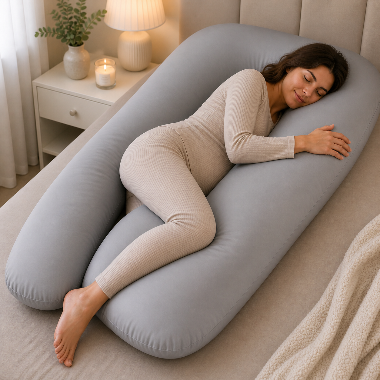 9 Ft Maternity Pillow And Case - Grey