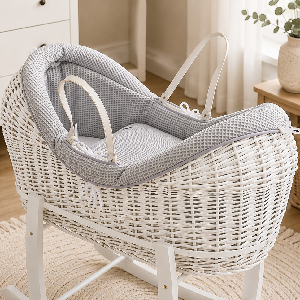 For Your Little One Wicker Pod Baby Deluxe Moses Basket with Bedding Set - No stand included